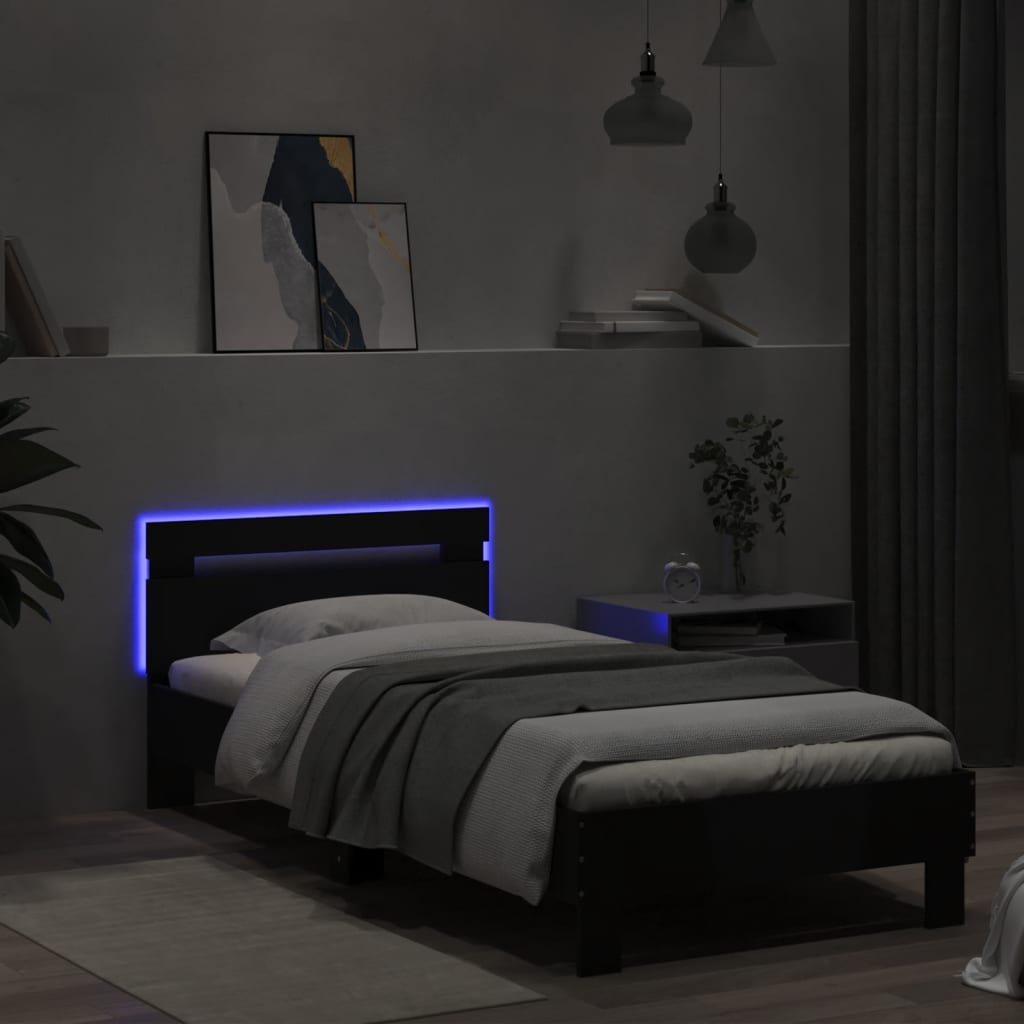 Πλαίσιο Κρεβατιού με Κεφαλάρι/LED Μαύρο 90 x 190 εκ. - Pakobazaar