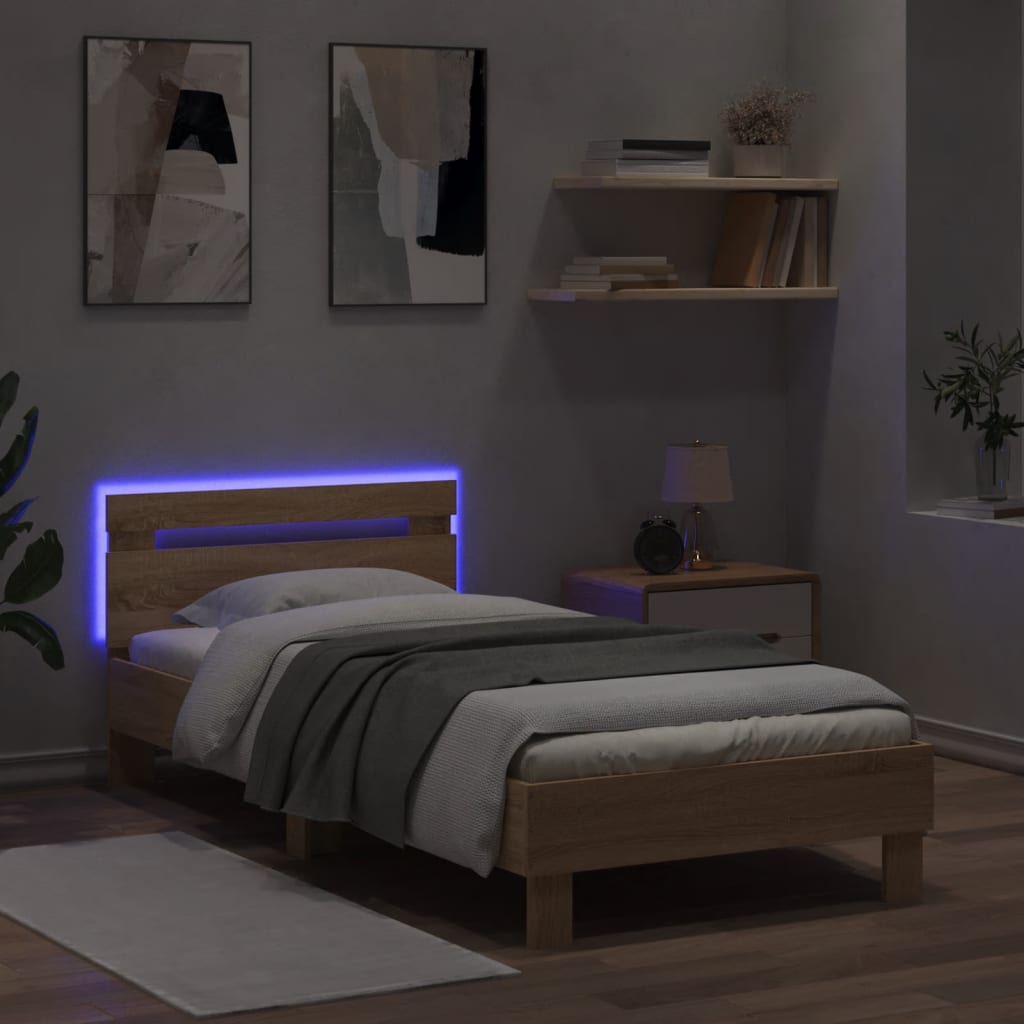Πλαίσιο Κρεβατιού με Κεφαλάρι/LED Sonoma δρυς 75x190 εκ.