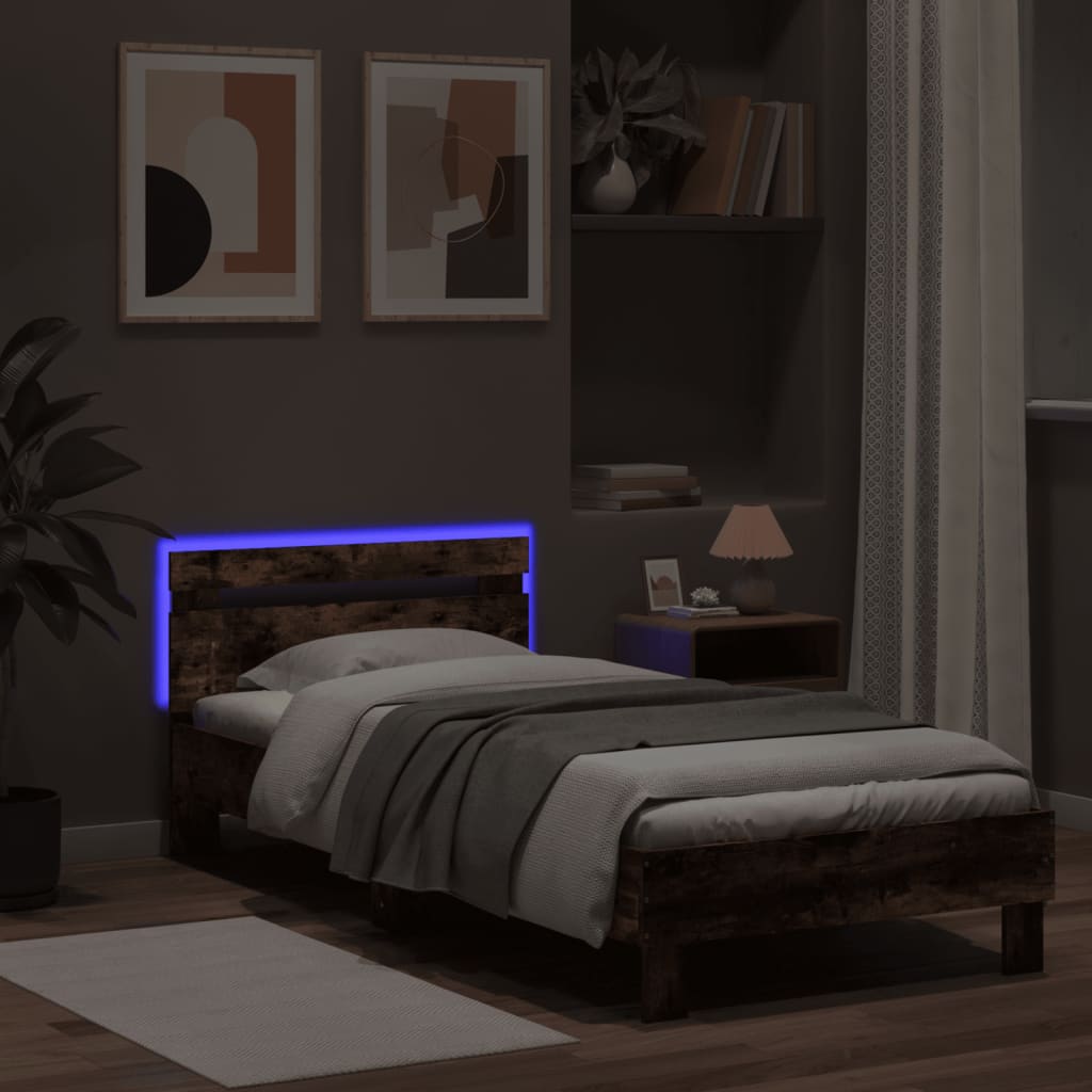 Πλαίσιο Κρεβατιού με Κεφαλάρι/LED Καπν. Δρυς 75x190 εκ.