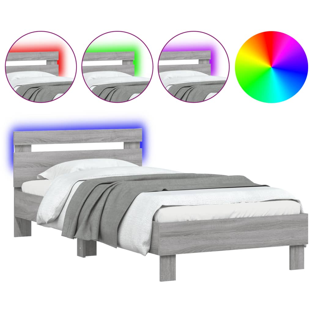 Πλαίσιο Κρεβατιού με Κεφαλάρι και LED Γκρι sonoma 75 x 190 εκ.