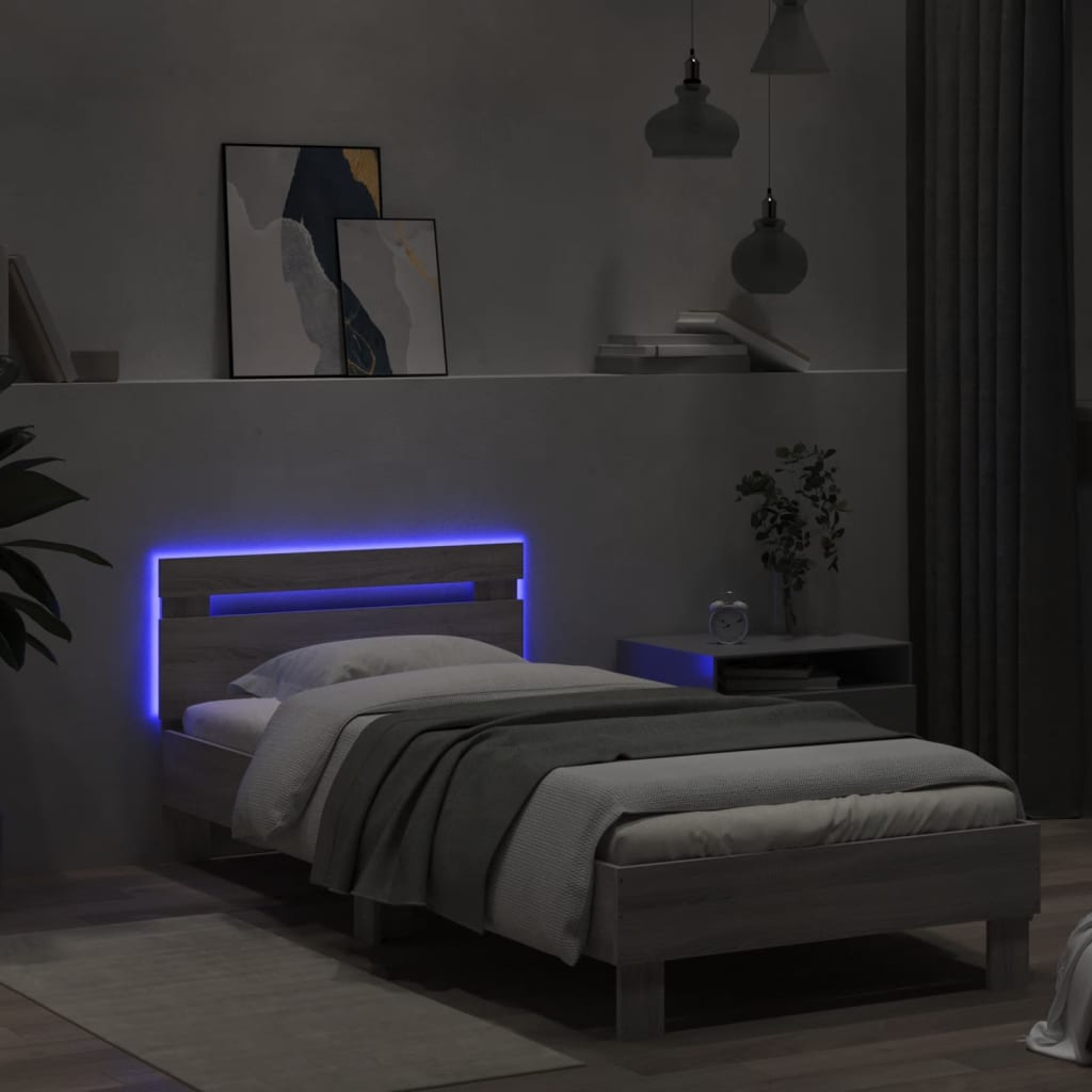 Πλαίσιο Κρεβατιού με Κεφαλάρι και LED Γκρι sonoma 75 x 190 εκ.