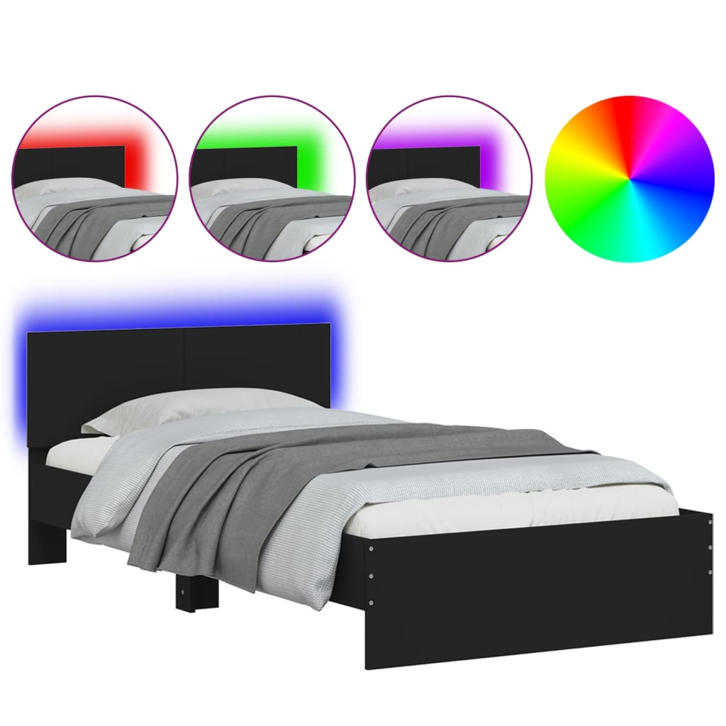 Πλαίσιο Κρεβατιού με Κεφαλάρι και LED Μαύρο 100 x 200 εκ. - Pakobazaar