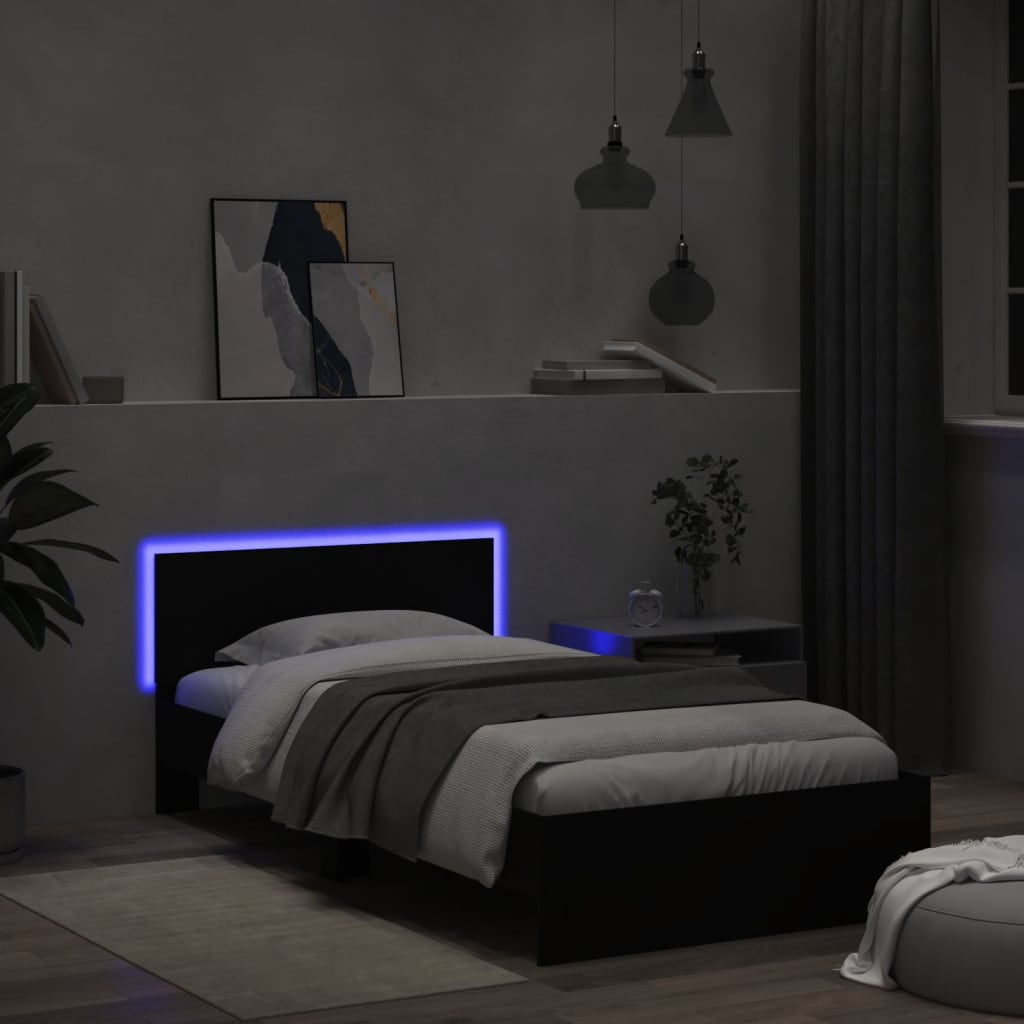 Πλαίσιο Κρεβατιού με Κεφαλάρι και LED Μαύρο 100 x 200 εκ. - Pakobazaar