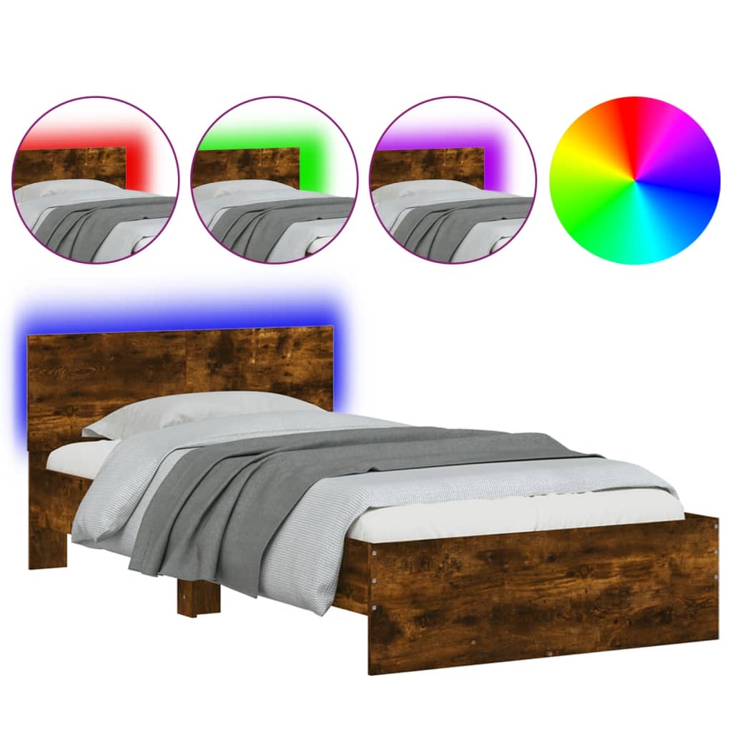 Πλαίσιο Κρεβατιού με Κεφαλάρι/LED Καπν. Δρυς 100x200 εκ.