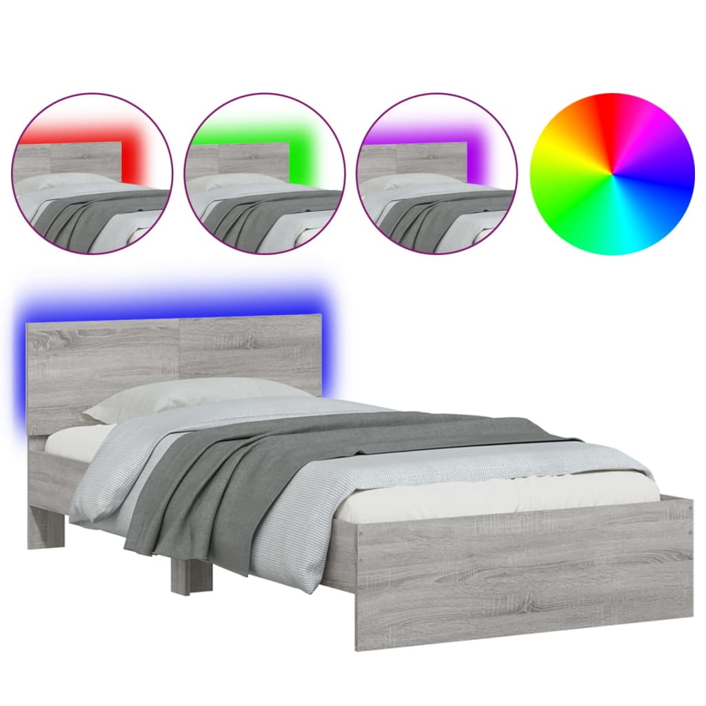 Πλαίσιο Κρεβατιού με Κεφαλάρι και LED Γκρι sonoma 100 x 200 εκ. - Pakobazaar