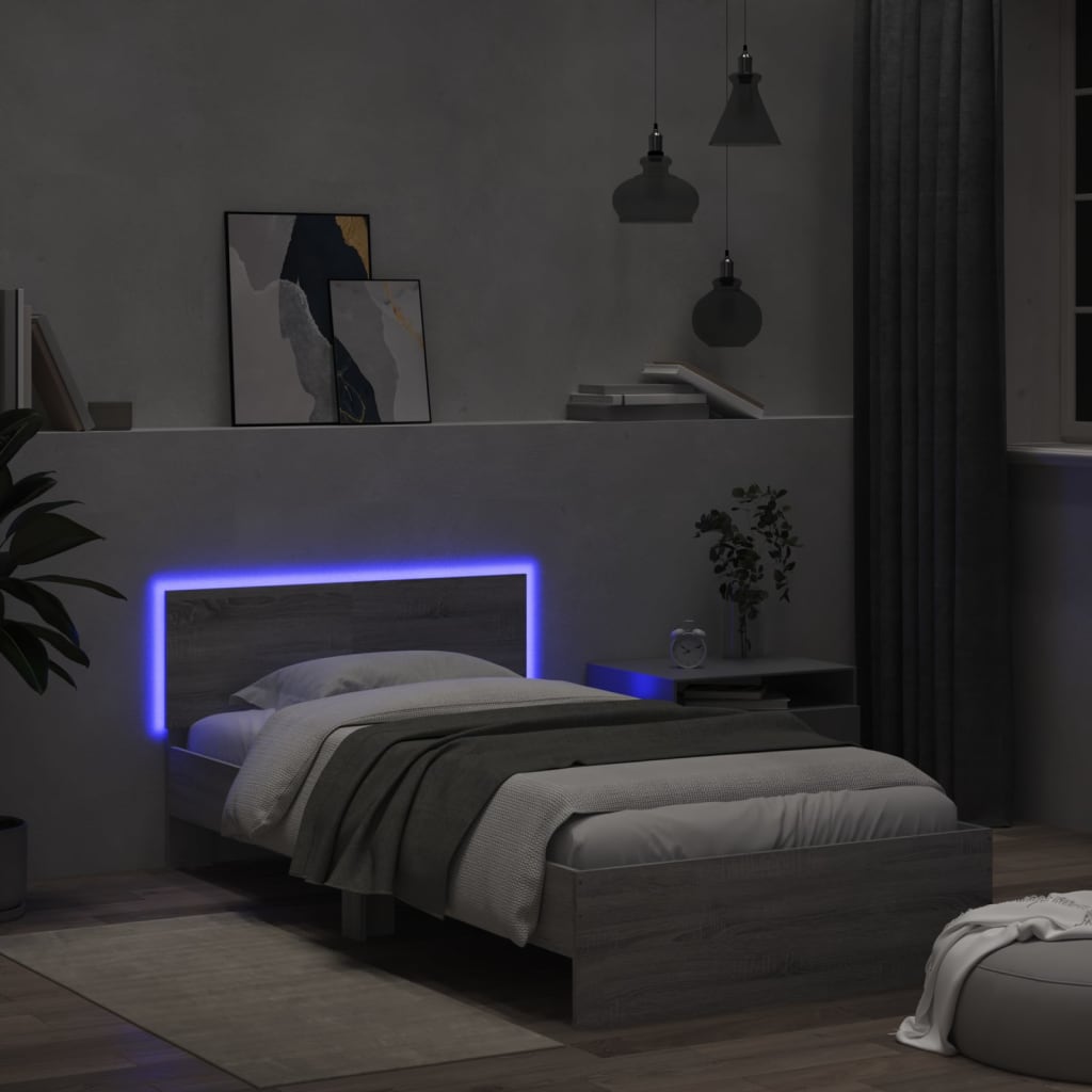Πλαίσιο Κρεβατιού με Κεφαλάρι και LED Γκρι sonoma 100 x 200 εκ. - Pakobazaar