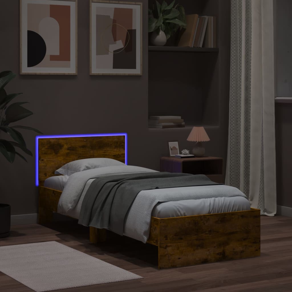 Πλαίσιο Κρεβατιού με Κεφαλάρι/LED Καπν. Δρυς 90x200 εκ. - Pakobazaar