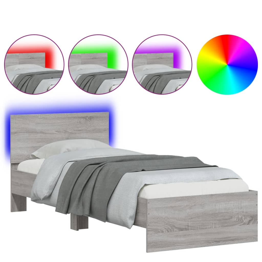 Πλαίσιο Κρεβατιού με Κεφαλάρι και LED Γκρι sonoma 90 x 200 εκ. - Pakobazaar