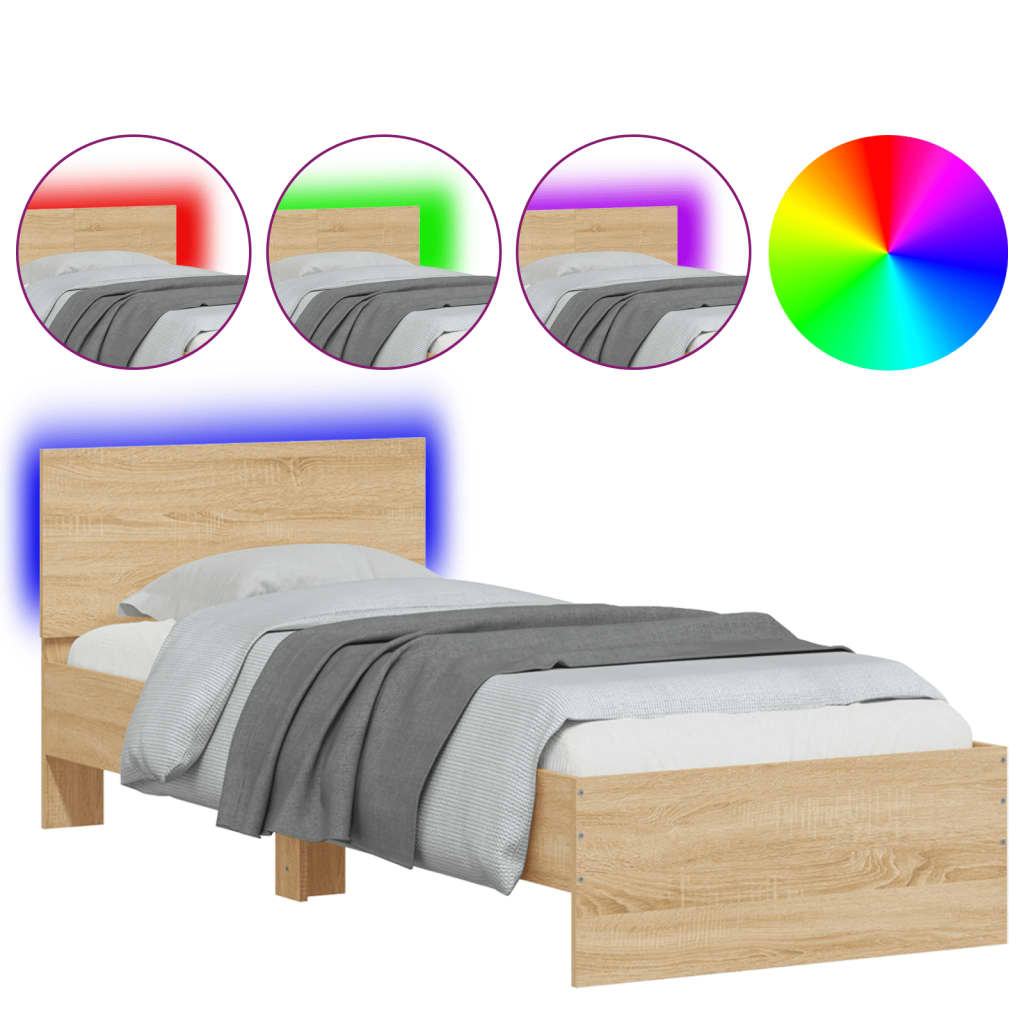 Πλαίσιο Κρεβατιού με Κεφαλάρι/LED Sonoma δρυς 90x190 εκ. - Pakobazaar