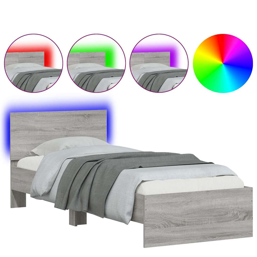 Πλαίσιο Κρεβατιού με Κεφαλάρι και LED Γκρι sonoma 90 x 190 εκ. - Pakobazaar