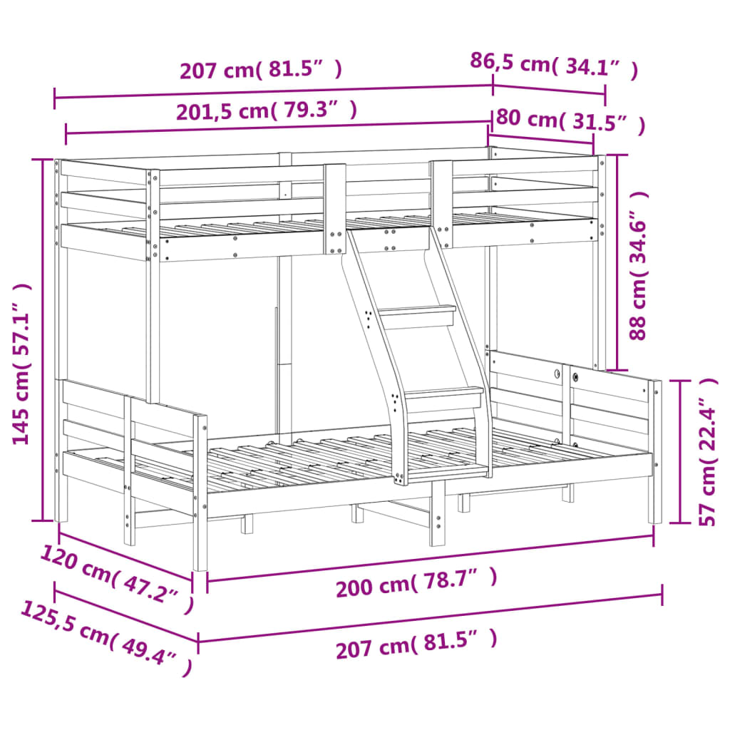 Κουκέτα 80x200/120x200 εκ. από Μασίφ Ξύλο Πεύκου