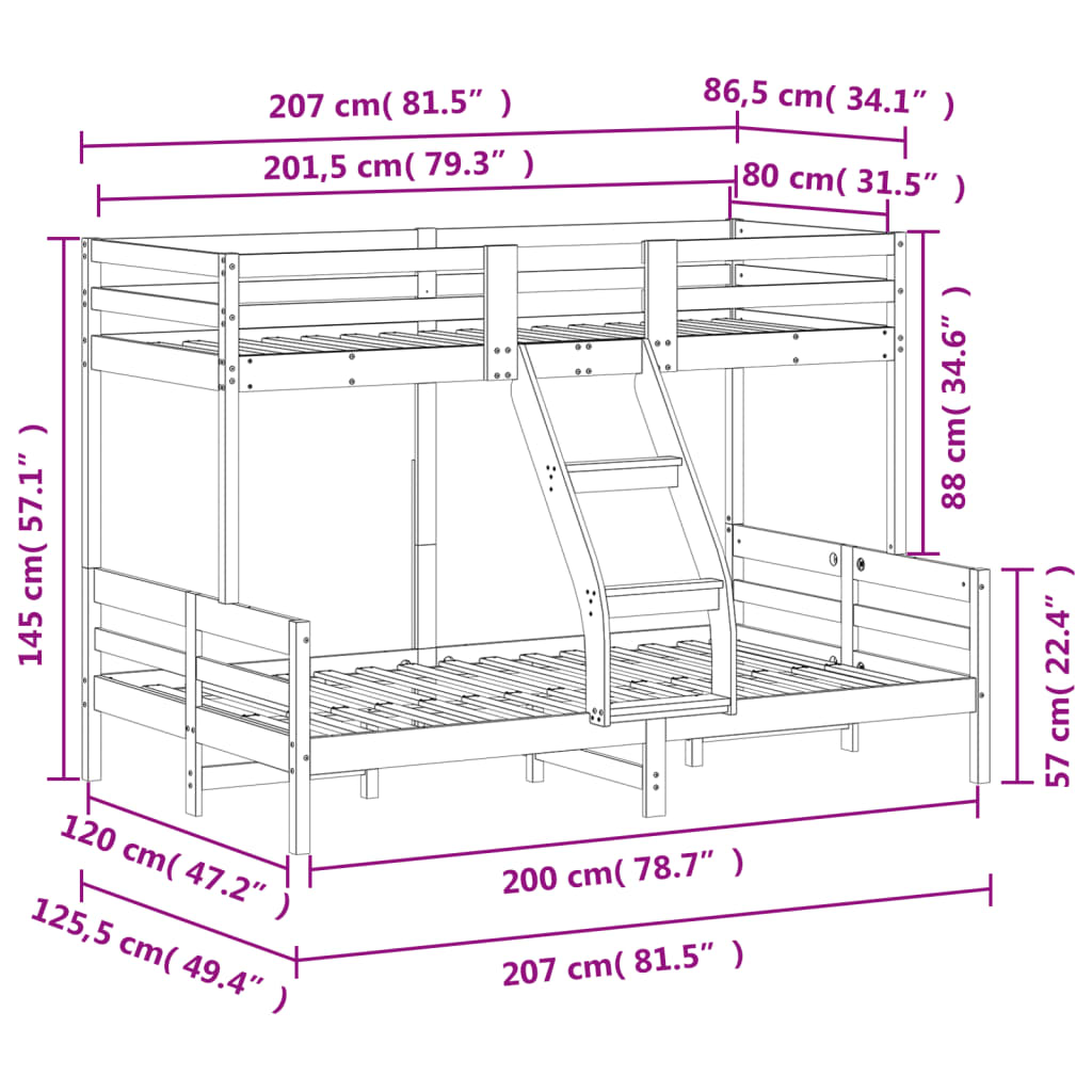 Κουκέτα 80x200/120x200 εκ. Λευκό από Μασίφ Ξύλο Πεύκου