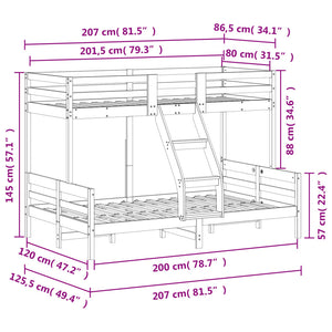 Κουκέτα 80x200/120x200 εκ. Λευκό από Μασίφ Ξύλο Πεύκου