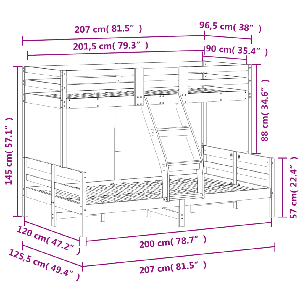 Κουκέτα 90x200/120x200 εκ. Λευκό από Μασίφ Ξύλο Πεύκου