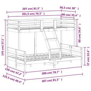 Κουκέτα 90x200/120x200 εκ. Καφέ Κεριού από Μασίφ Ξύλο Πεύκου