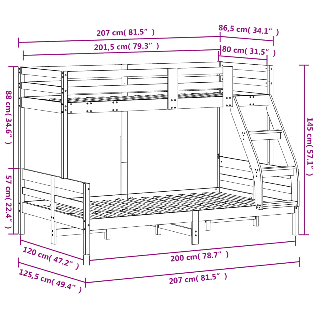 Κουκέτα 80x200/120x200 εκ. από Μασίφ Ξύλο Πεύκου