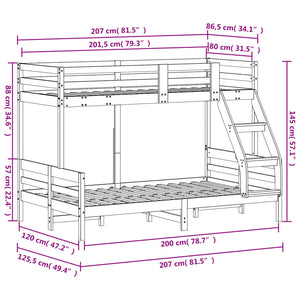 Κουκέτα 80x200/120x200 εκ. Καφέ Κεριού από Μασίφ Ξύλο Πεύκου