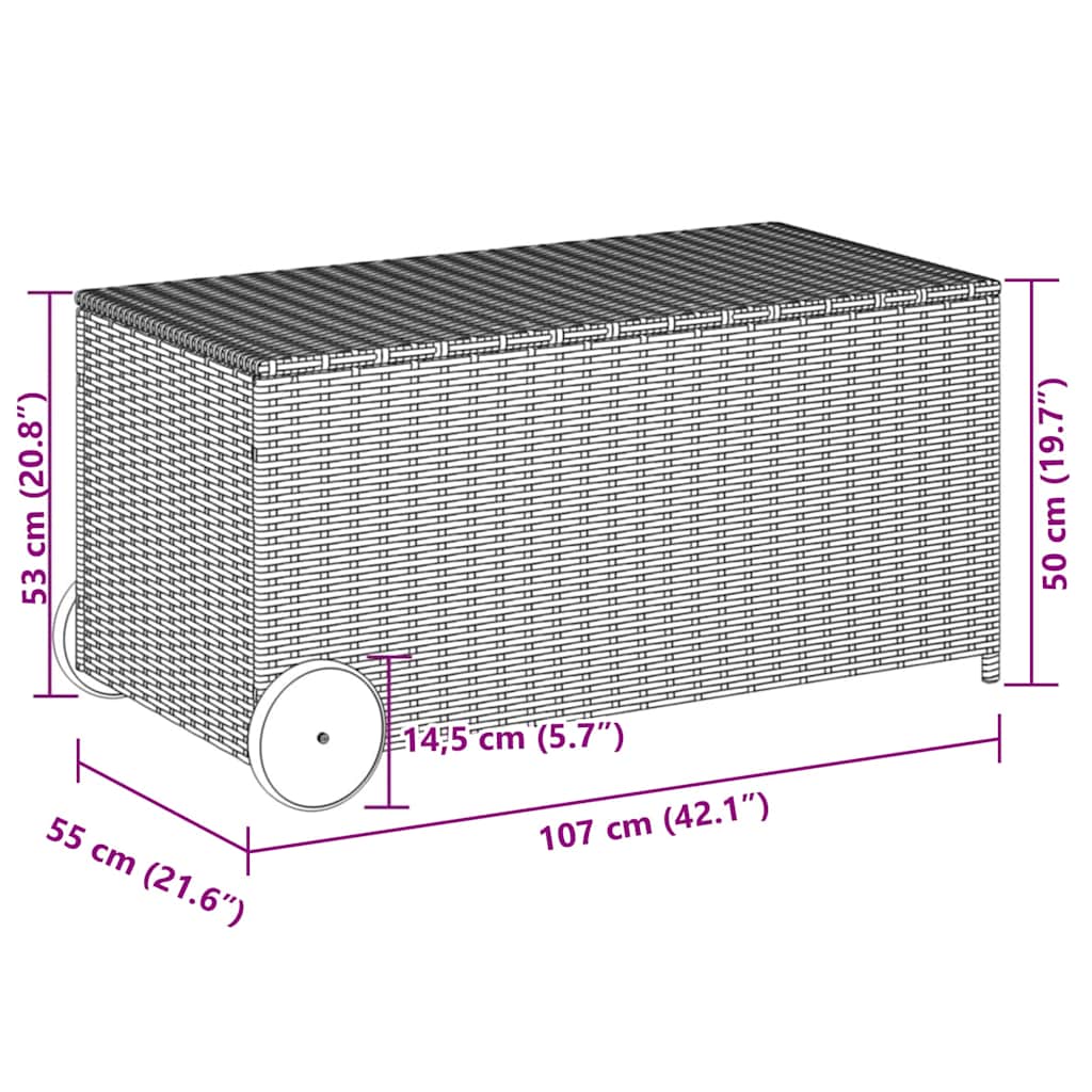 Κουτί Αποθήκευσης Κήπου με Ρόδες Μαύρο 190 Λίτρα Συνθ. Ρατάν