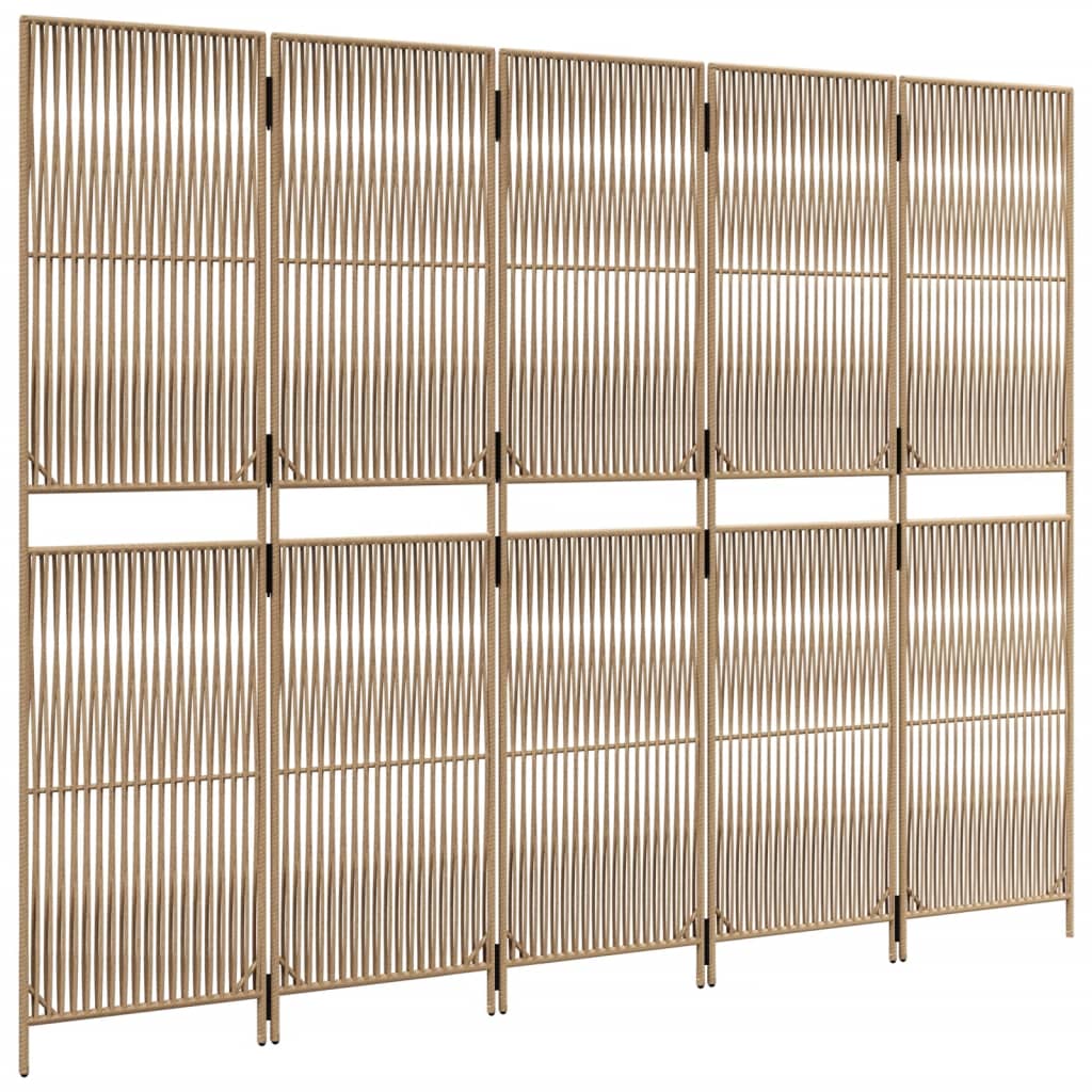 Διαχωριστικό Δωματίου 5 Πάνελ Μπεζ από Συνθετικό Ρατάν