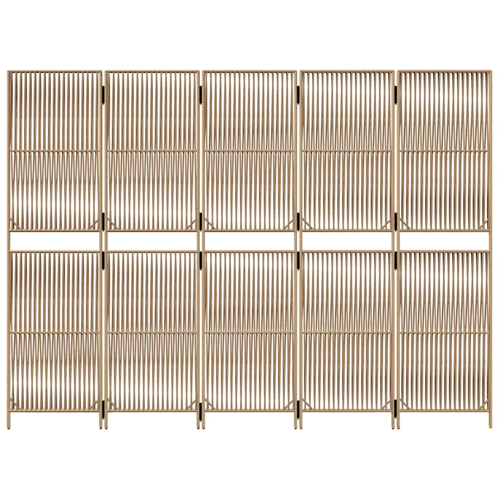 Διαχωριστικό Δωματίου 5 Πάνελ Μπεζ από Συνθετικό Ρατάν