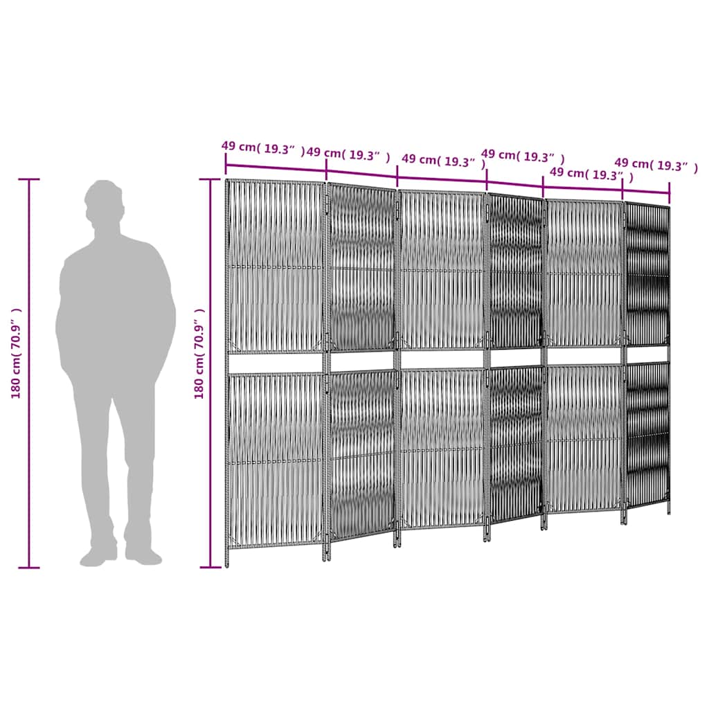 Διαχωριστικό Δωματίου 6 Πάνελ Μαύρο από Συνθετικό Ρατάν