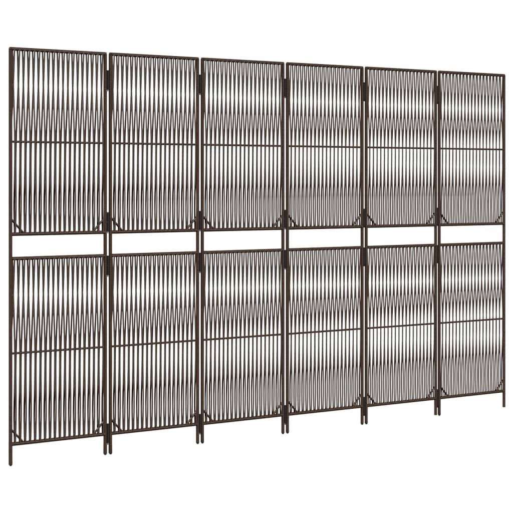 Διαχωριστικό Δωματίου 6 Πάνελ Καφέ από Συνθετικό Ρατάν