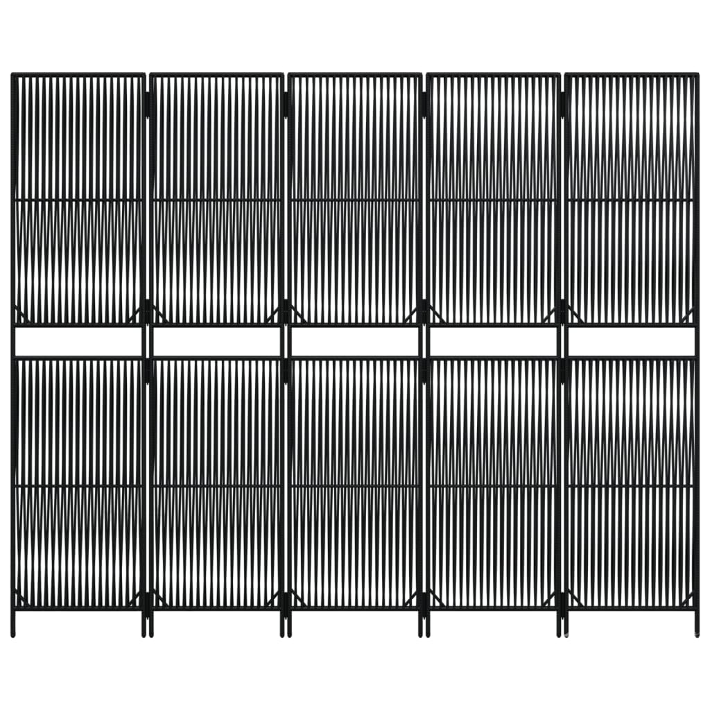 Διαχωριστικό Δωματίου 5 Πάνελ Μαύρο από Συνθετικό Ρατάν