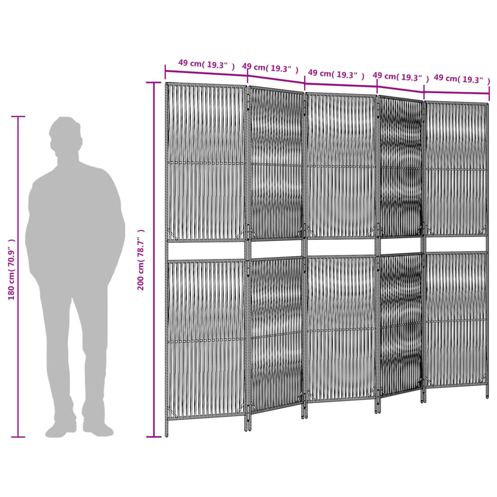 Διαχωριστικό Δωματίου 5 Πάνελ Μαύρο από Συνθετικό Ρατάν