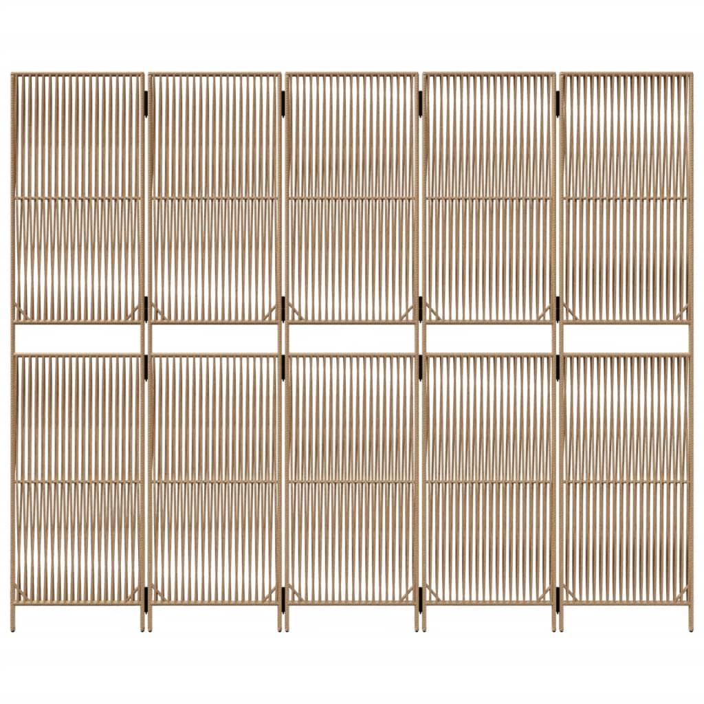 Διαχωριστικό Δωματίου 5 Πάνελ Μπεζ από Συνθετικό Ρατάν