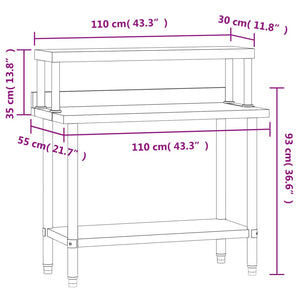 Πάγκος Εργασίας Κουζίνας με Ράφι 110x55x120 εκ. Ανοξείδ. Ατσάλι