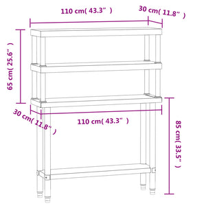 Πάγκος Εργασίας Κουζίνας με Ράφι 110x30x150 εκ. Ανοξείδ. Ατσάλι - Pakobazaar
