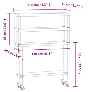 Πάγκος Εργασίας Κουζίνας με Ράφι 110x30x150 εκ. Ανοξείδ. Ατσάλι