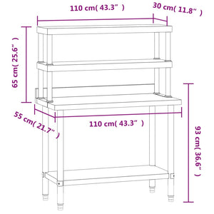 Πάγκος Εργασίας Κουζίνας με Ράφι 110x55x150 εκ. Ανοξείδ. Ατσάλι