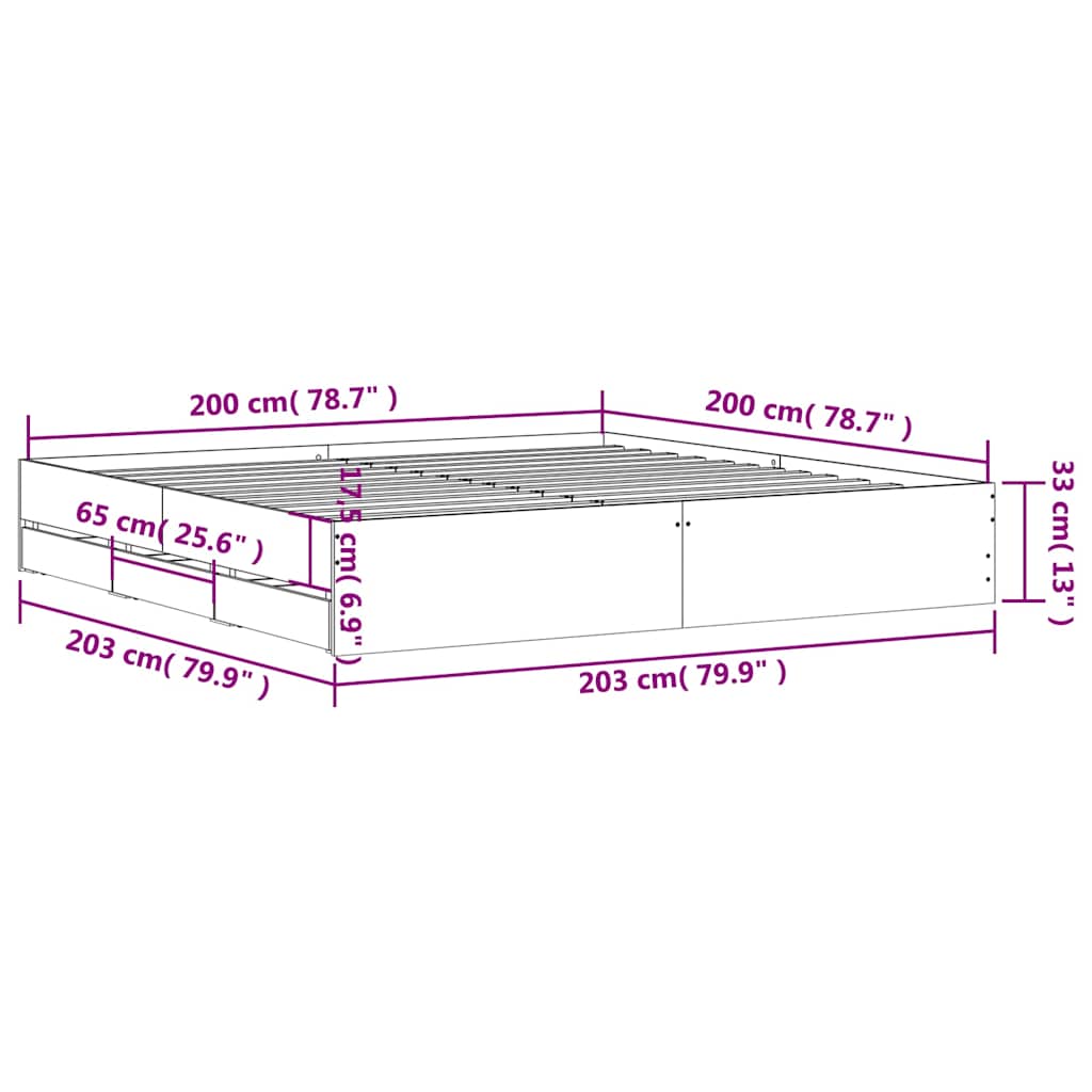 Πλαίσιο Κρεβατιού με συρτάρια Καφέ δρυς 200x200 εκ. Επεξ. Ξύλο