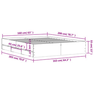 Πλαίσιο Κρεβατιού με συρτάρια Γκρι sonoma 160x200εκ. Επεξ. Ξύλο