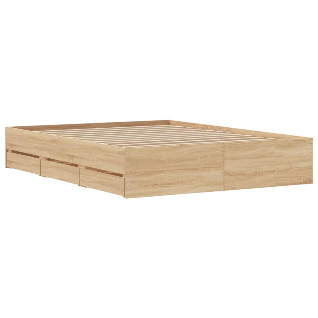 Πλαίσιο Κρεβατιού με Συρτάρια Sonoma Δρυς 150x200εκ. Επεξ. Ξύλο