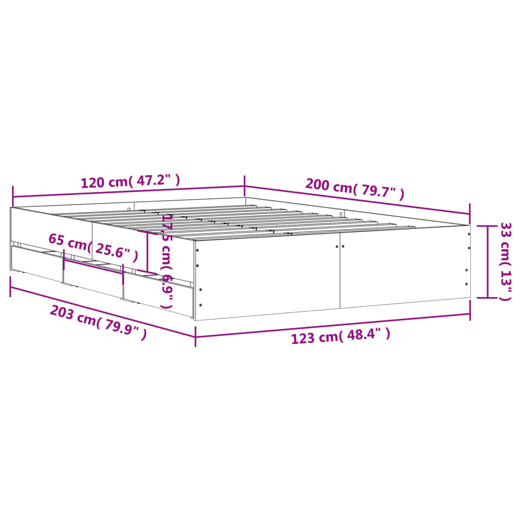 Πλαίσιο Κρεβατιού με συρτάρια Γκρι Σκυρ. 120x200 εκ. Επεξ. Ξύλο