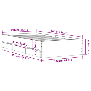 Πλαίσιο Κρεβατιού με συρτάρια Γκρι sonoma 100x200εκ. Επεξ. Ξύλο