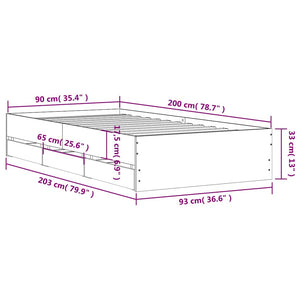 Πλαίσιο Κρεβατιού με συρτάρια Sonoma Δρυς 90x200εκ. Επεξ. Ξύλο - Pakobazaar