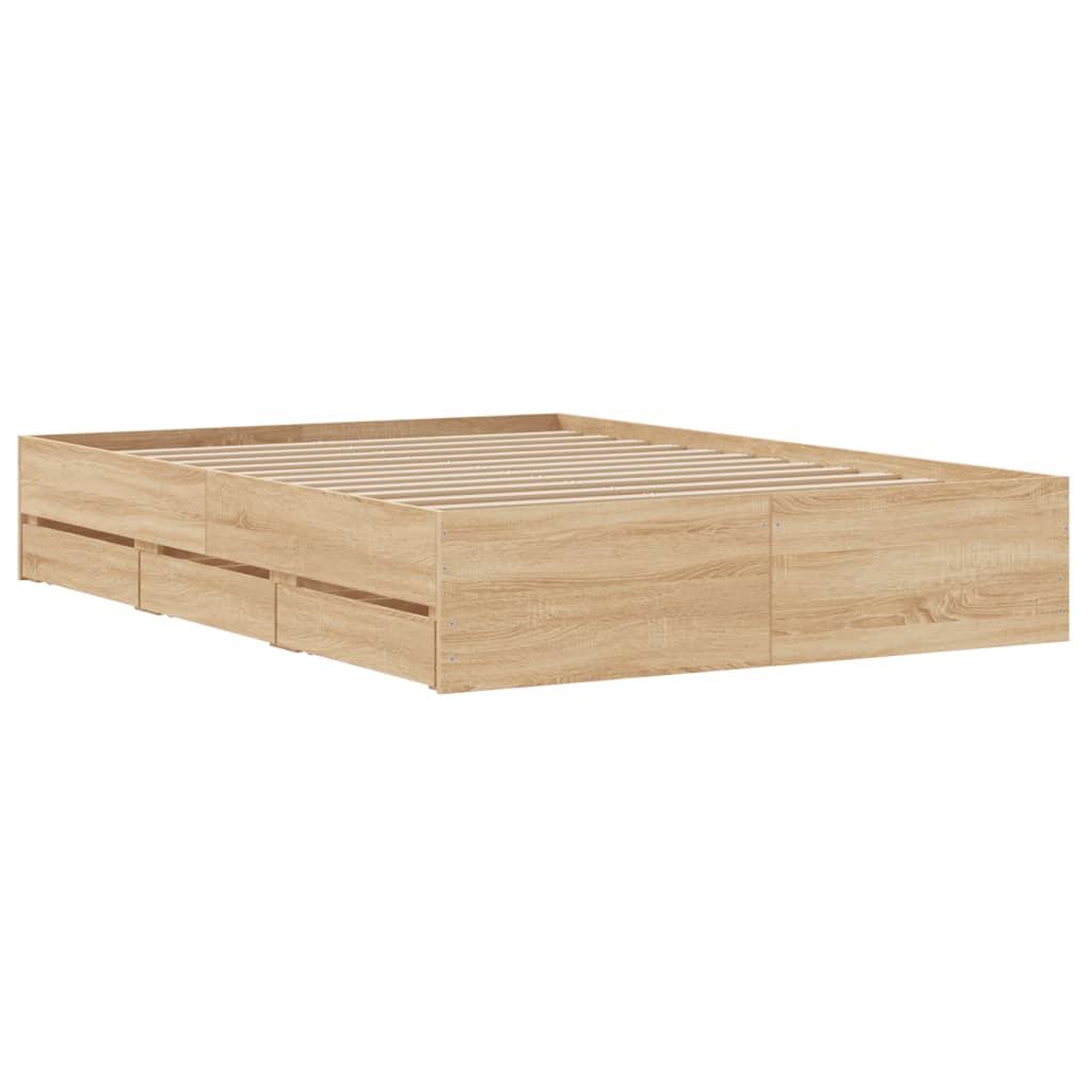 Πλαίσιο Κρεβατιού με συρτάρια Sonoma Δρυς 135x190εκ. Επεξ. Ξύλο