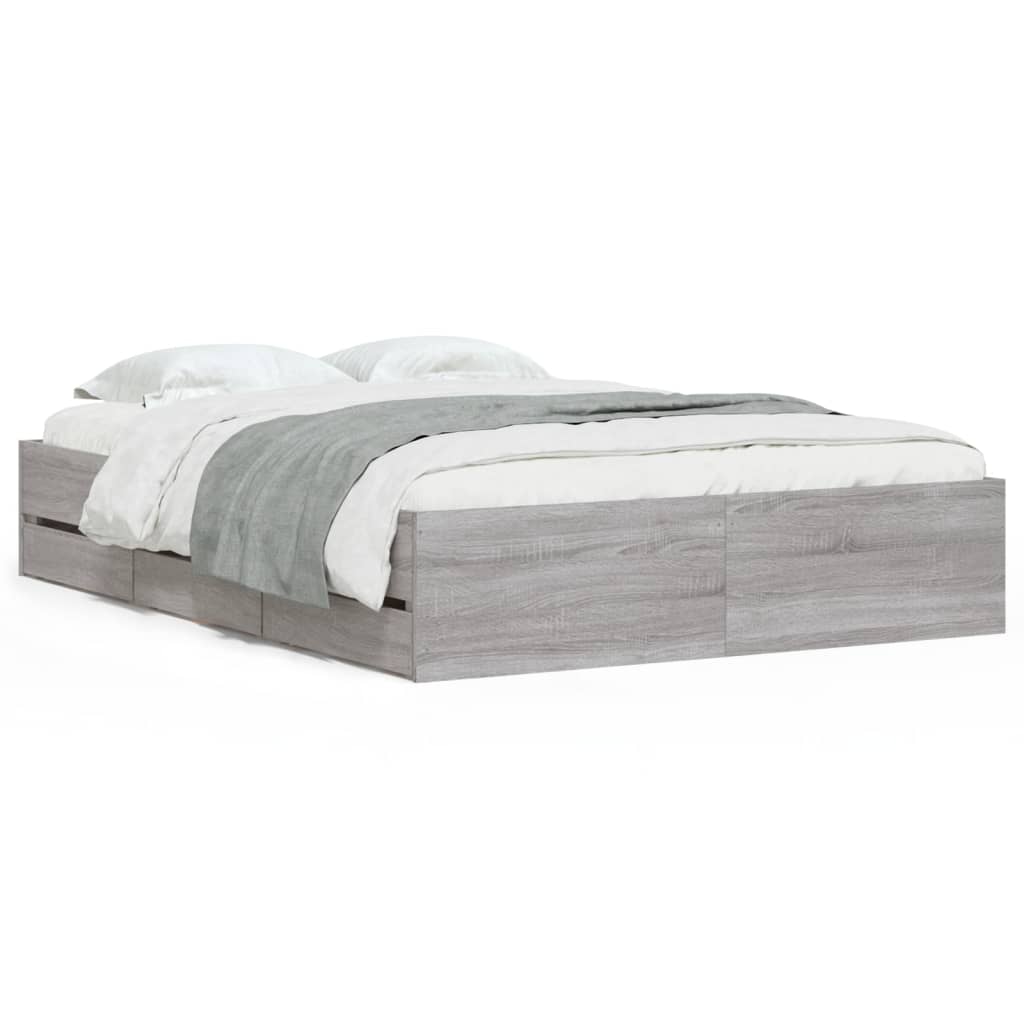 Πλαίσιο Κρεβατιού με συρτάρια Γκρι sonoma 135x190εκ. Επεξ. Ξύλο