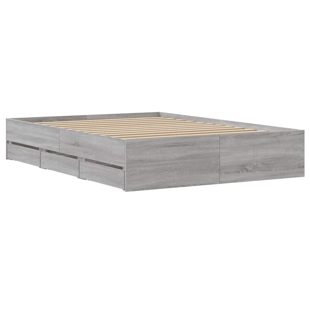 Πλαίσιο Κρεβατιού με συρτάρια Γκρι sonoma 135x190εκ. Επεξ. Ξύλο