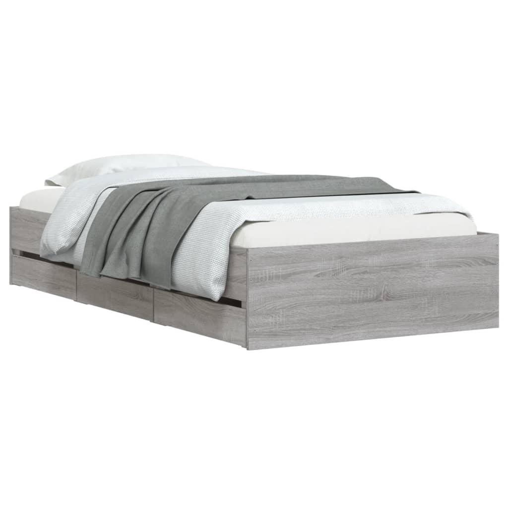 Πλαίσιο Κρεβατιού με Συρτάρια Γκρι Sonoma 75x190 εκ. Επεξ. Ξύλο