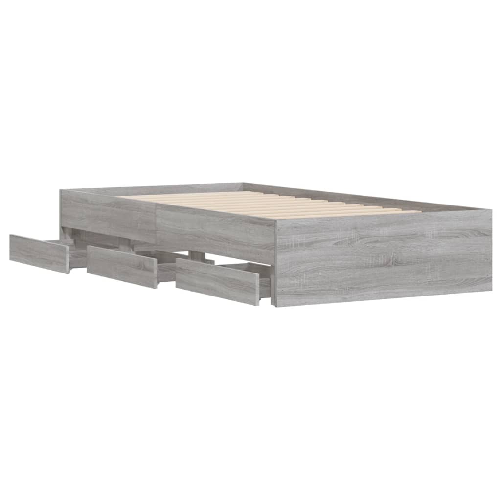 Πλαίσιο Κρεβατιού με Συρτάρια Γκρι Sonoma 75x190 εκ. Επεξ. Ξύλο