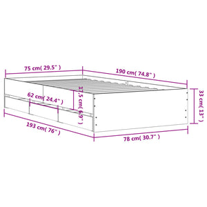 Πλαίσιο Κρεβατιού με Συρτάρια Γκρι Sonoma 75x190 εκ. Επεξ. Ξύλο