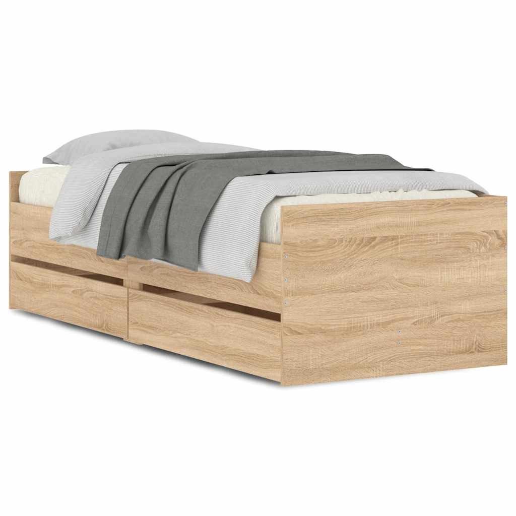 Πλαίσιο Κρεβατιού Με Συρτάρια Sonoma Δρυς 75x190εκ Small Single