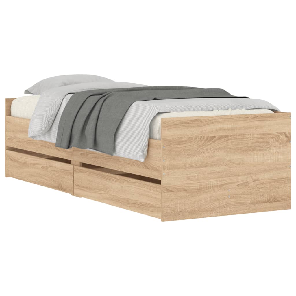Πλαίσιο Κρεβατιού Με Συρτάρια Sonoma Δρυς 75x190εκ Small Single