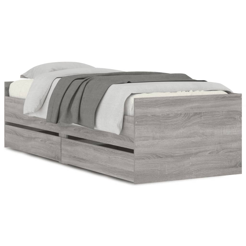 Πλαίσιο Κρεβατιού Με Συρτάρια Γκρι Sonoma 75x190εκ Small Single