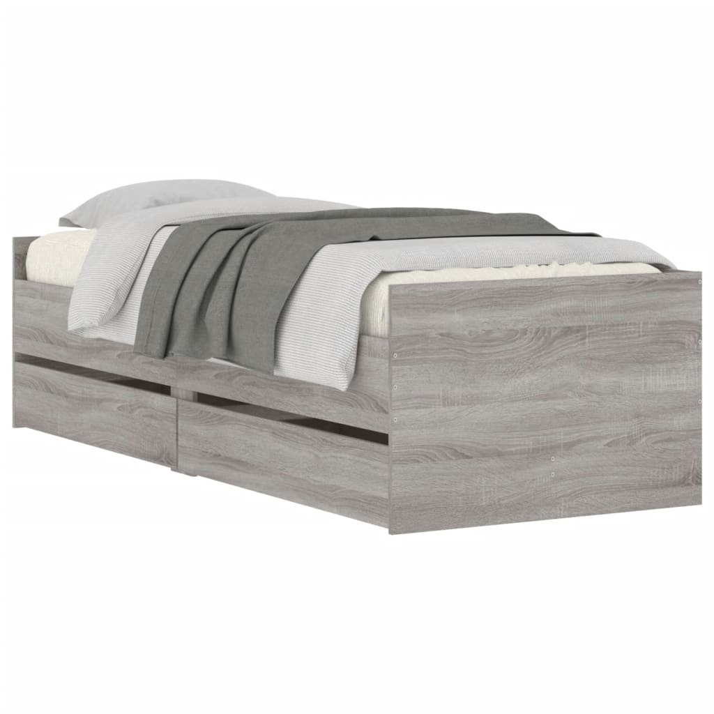 Πλαίσιο Κρεβατιού Με Συρτάρια Γκρι Sonoma 75x190εκ Small Single