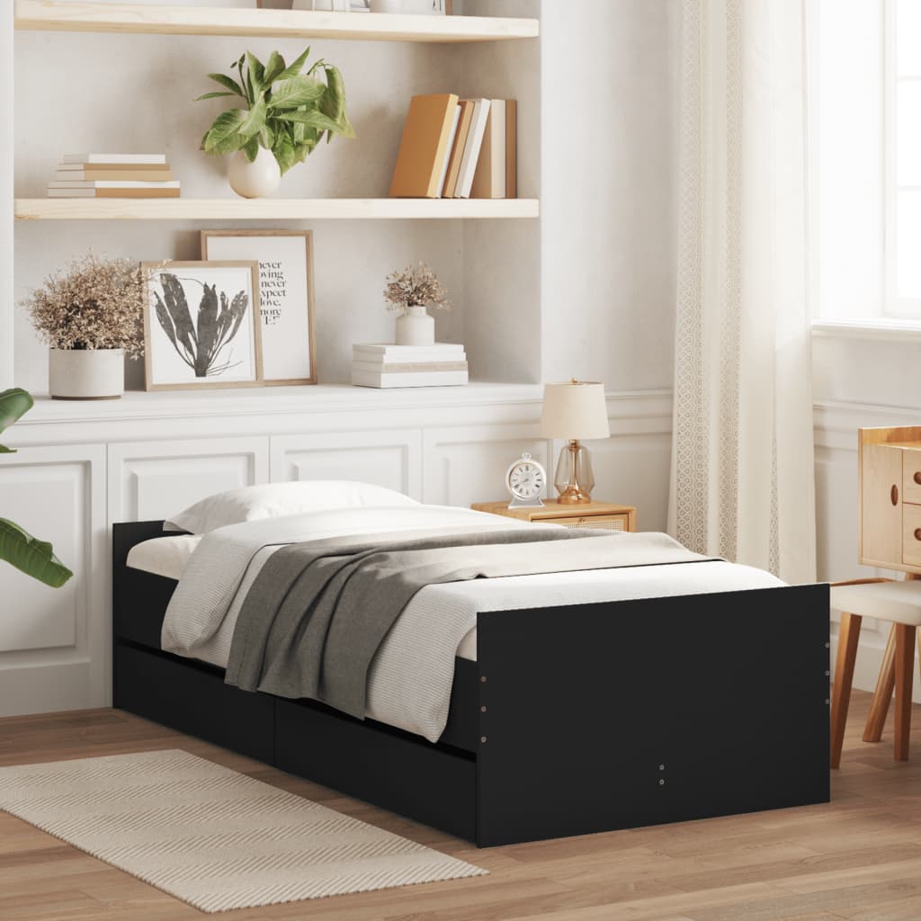 Πλαίσιο Κρεβατιού Με Συρτάρια Μαύρο 75x190 εκ Small Single - Pakobazaar